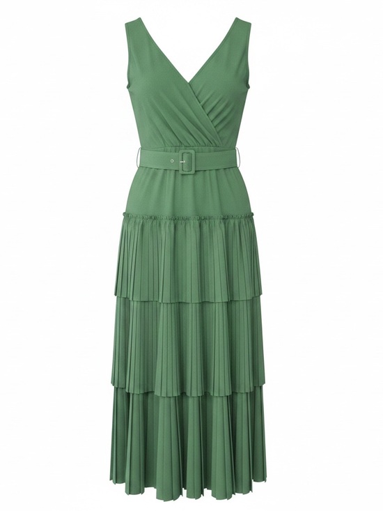 Lafayette 148 New York Dresses & Skirts - Lafayette 148 New York Green Sleeveless Tiered Pleated Maxi Dress with Belt, NWT